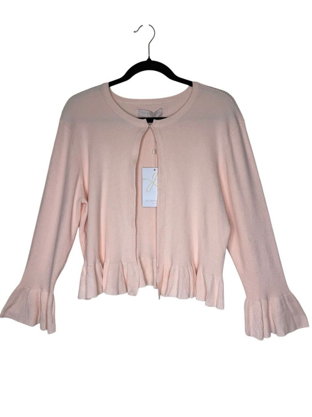 NEW Gal Meets Glam Cardigan Petal Pink Ribbed Ruffled Sz L Soft Girl, Coquette
